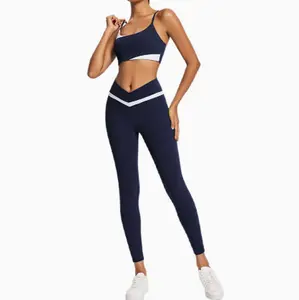 Cross-border color-matching eco-friendly renewable fabric slimming fitness wear set for outdoor sports and yoga for women