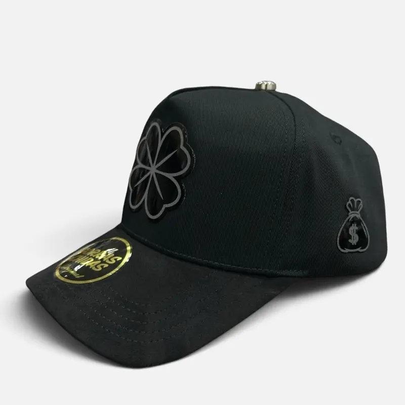 Full Black - Clover High-Quality Style Snapback Hats with Suede Visor- Adjustable Casual Design Hats