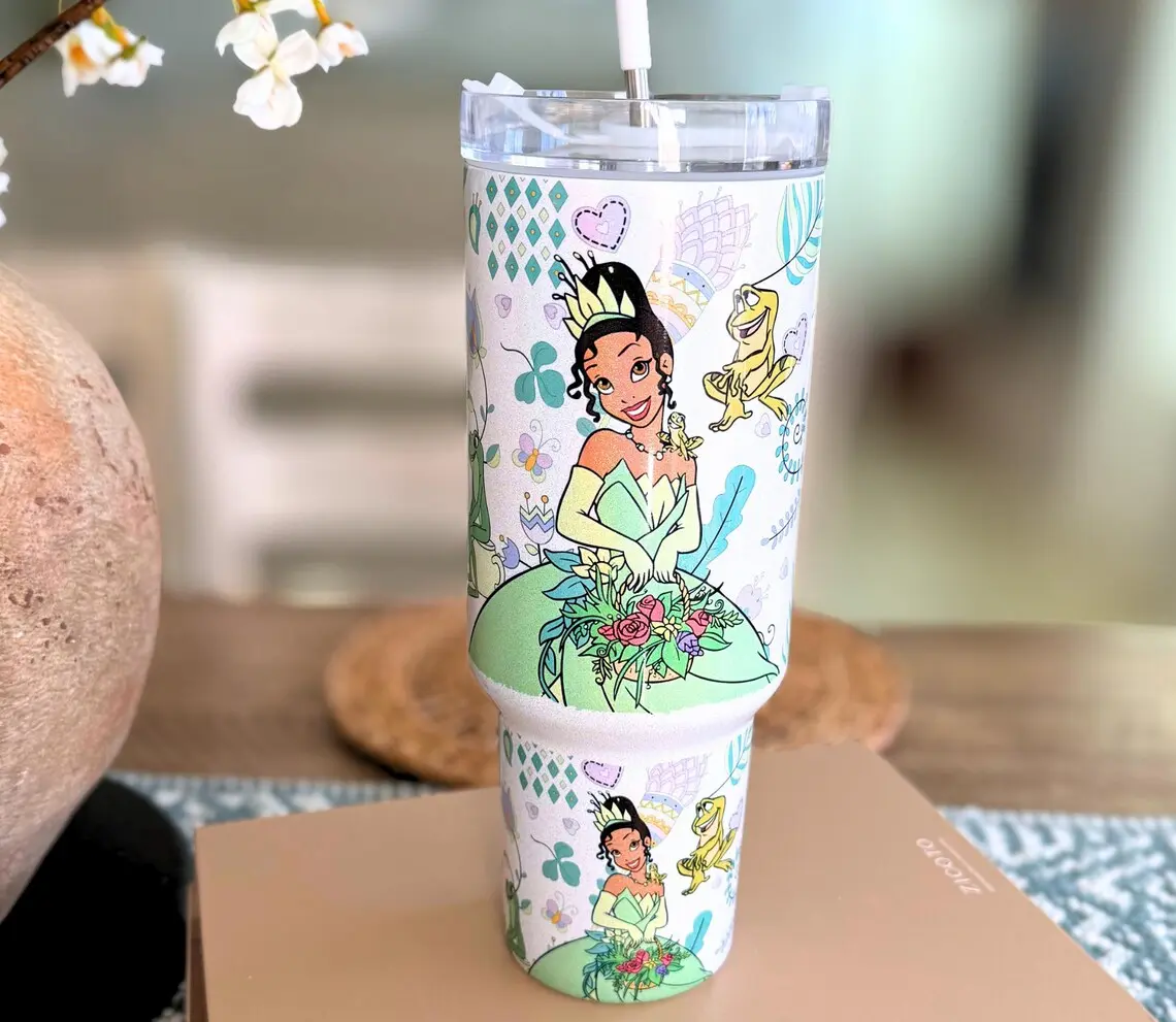 Princess 40oz Shimmer Tumbler, Frog Cup Stainless Steel, Tumbler with Handle, Perfect Gift