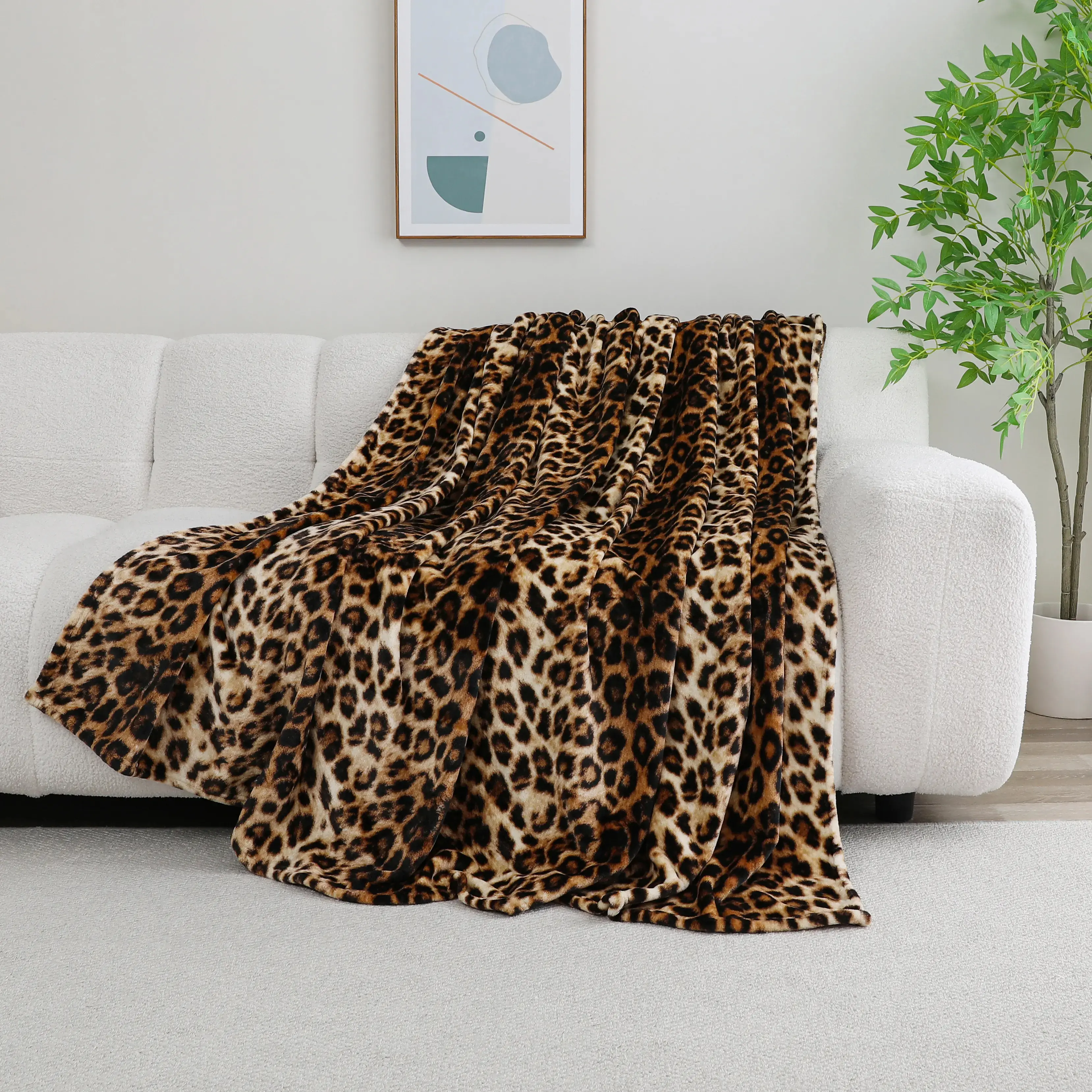 Naviliving Premium Leopard Print Fabric Blanket - Thick, No-Shedding, Machine-Washable, Lightweight All-Seasons Blanket for Rental Property Sofa & Living Room Decoration,back to school,back to school shopping,home decor