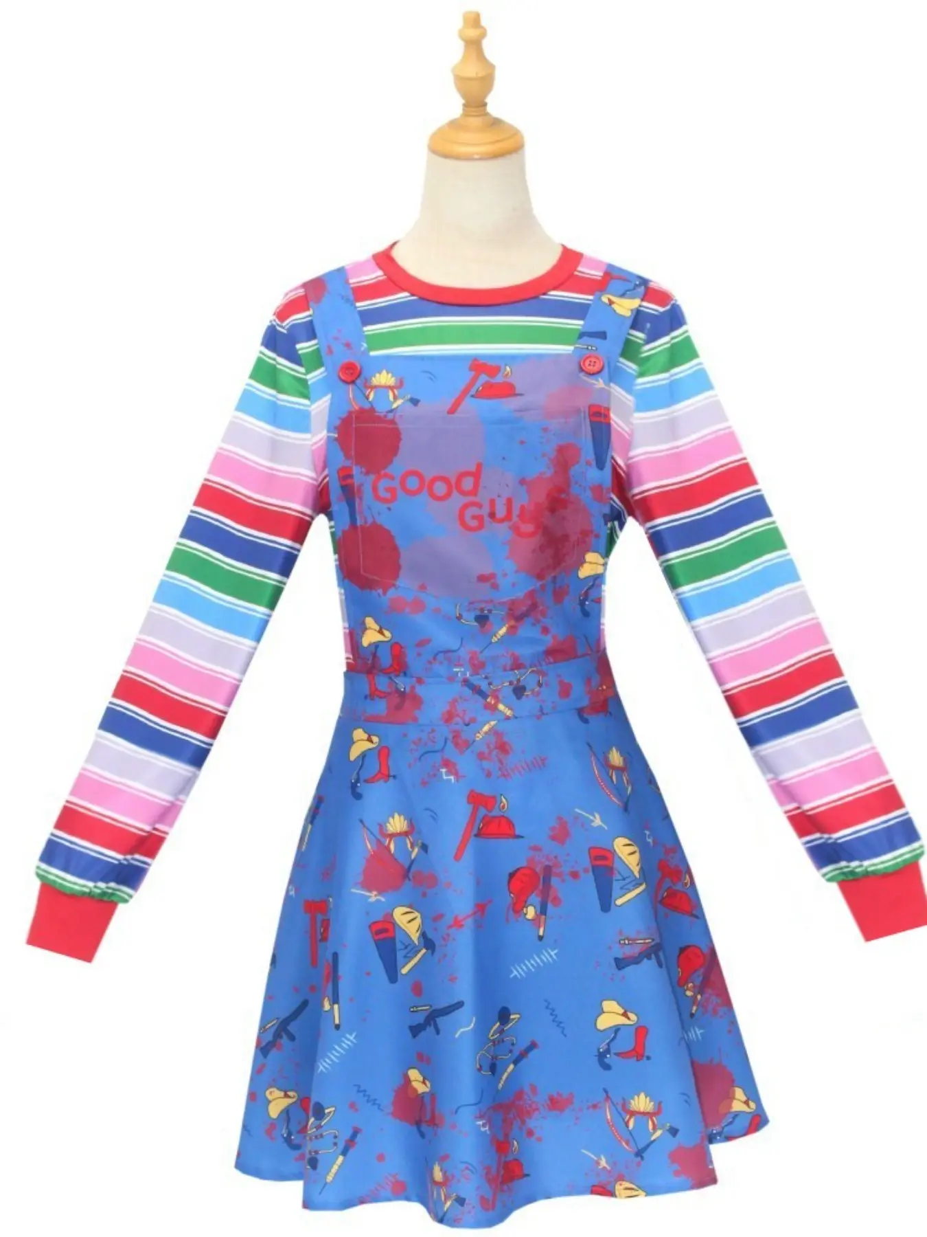 Chucky Season 2 Cosplay Costume, Striped Slim-Fit Suit, Halloween Party, Universal Horror Dress & Shirt Set, Womenswear