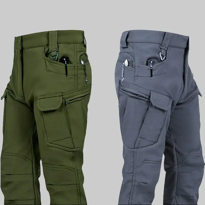 Men's Fleece-Lined Tactical Cargo Pants - Winter Thermal Thick Menswear Work Trousers with Pockets for Outdoor Hiking, Casual Fitted Bottoms, Pocket