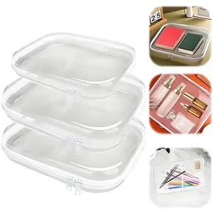 6 Pack Clear Hard Shell Zippered Cases - Waterproof Stackable Cosmetic & Toiletry Storage Bags, Dustproof Storage Organizer Set for Bead & Small Objects, Travel Makeup Brush Case, Multi-Functional Portable Travel Organizer,Travel Mate, Gifts for gf
