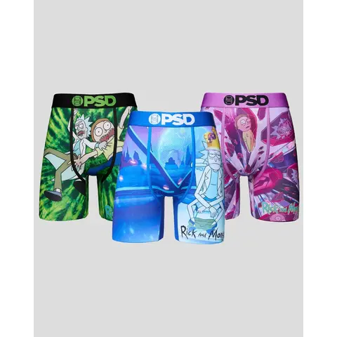 PSD Mens Rick and Morty Portal Boxer Brief 3 Pack - Standard Length 7 Inch Inseam, Soft and Breathable Poly Blend Fabric