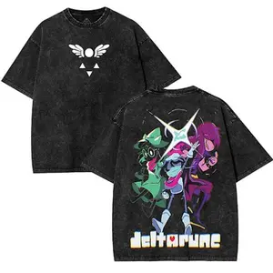 Deltarune Game Graphic Tees Washed Tee Game Acid Washed Lightweight Cotton TSHIRT, Gift For Gamer Men's Regular, men gifts graphic tee