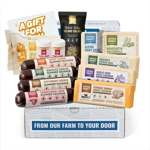 Farmers Market Foods Festive Charcuterie Selection Gift Box with All-Natural Summer Sausage, Premium Wisconsin Cheese, Salami, Crackers, and Whole Grain Mustard
