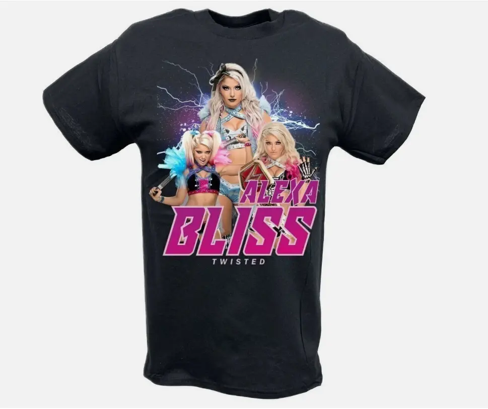 alexa bliss shirt,Alexa Bliss Twisted Bliss Signature Black T-shirt, Alexa Bliss Twisted Triple Pose T-shirt