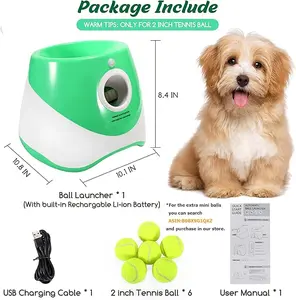 Dog Ball Launcher Automatic,10-30 FT Distance, USB Rechargeable Ball Thrower, LED Indicator Dog Toy, Included 6 Mini Tennis Balls (2") for Small and Medium Dogs