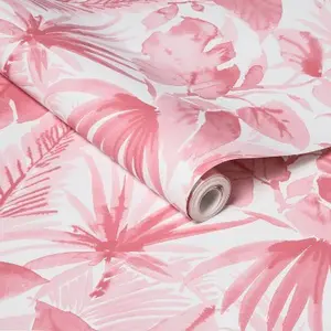 Opalhouse Tropical Pink Palm Leaves 198"x20" Peel and Stick Wallpaper, Pink