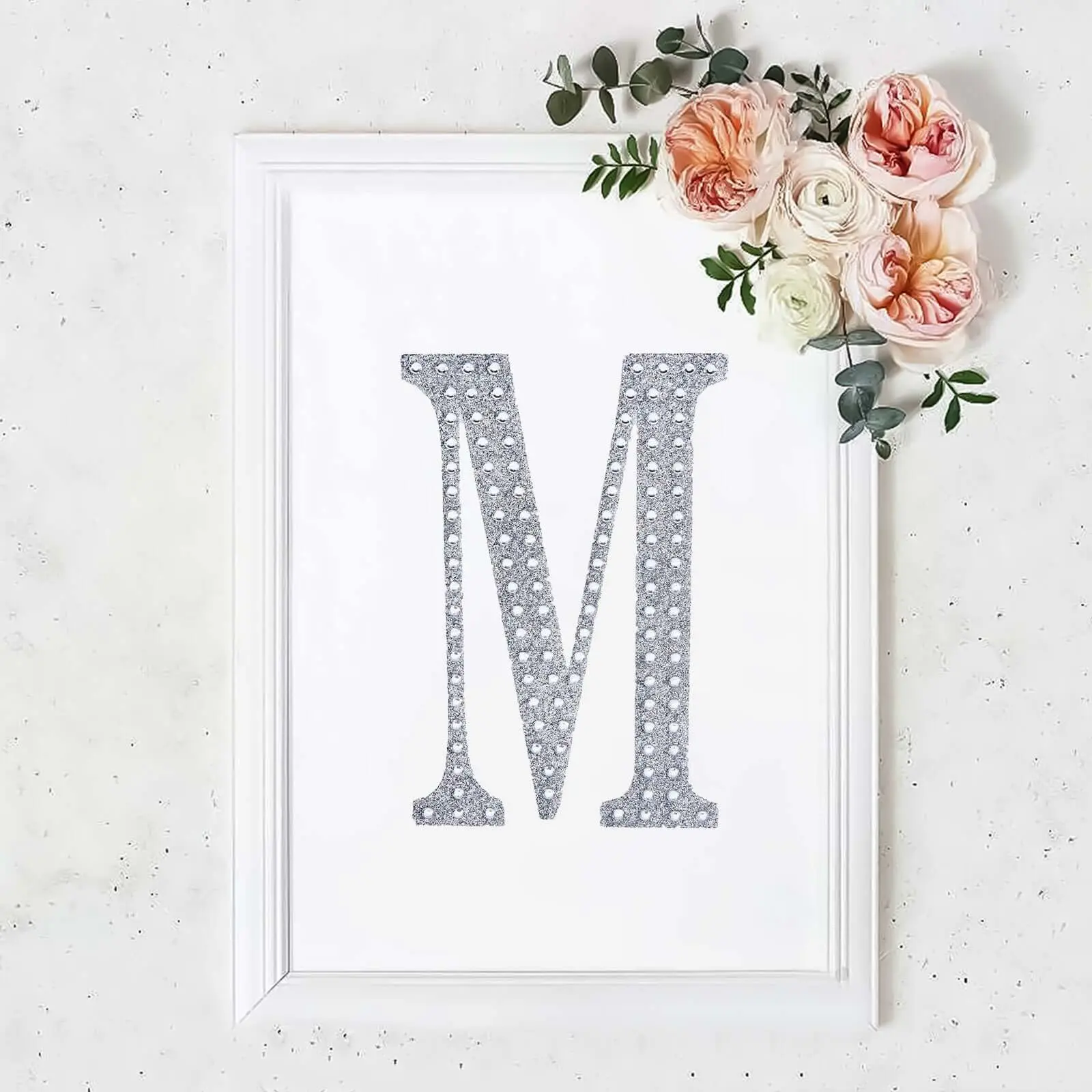 8" Silver Rhinestone Alphabet "M" Letter Stickers, Glitter Adhesive DIY Crafts Embellishments for Room Decorations, Photo Albums, Greeting Cards, Gift Wrapping, Wallet, Diaries