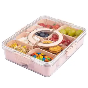 Snackle Box Container with Lid Travel Charcuterie Box with Handle Organizer for Candy, Fruit, Nuts, Veggies, Snacks, Beach Essentials, Portable Lunch Box (Pink, Blue, White), Easter Gifts