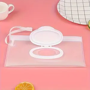 1pc Portable Wet Wipes Hand-Held Pouch, Travel, Container for Baby, Newborn, Infant And Wet Tissues, Lightweight Wet Wipe Dispenser, Bathroom Tissue Holder, Household Essential Semi-Transparent EVA Wet Wipe Bag