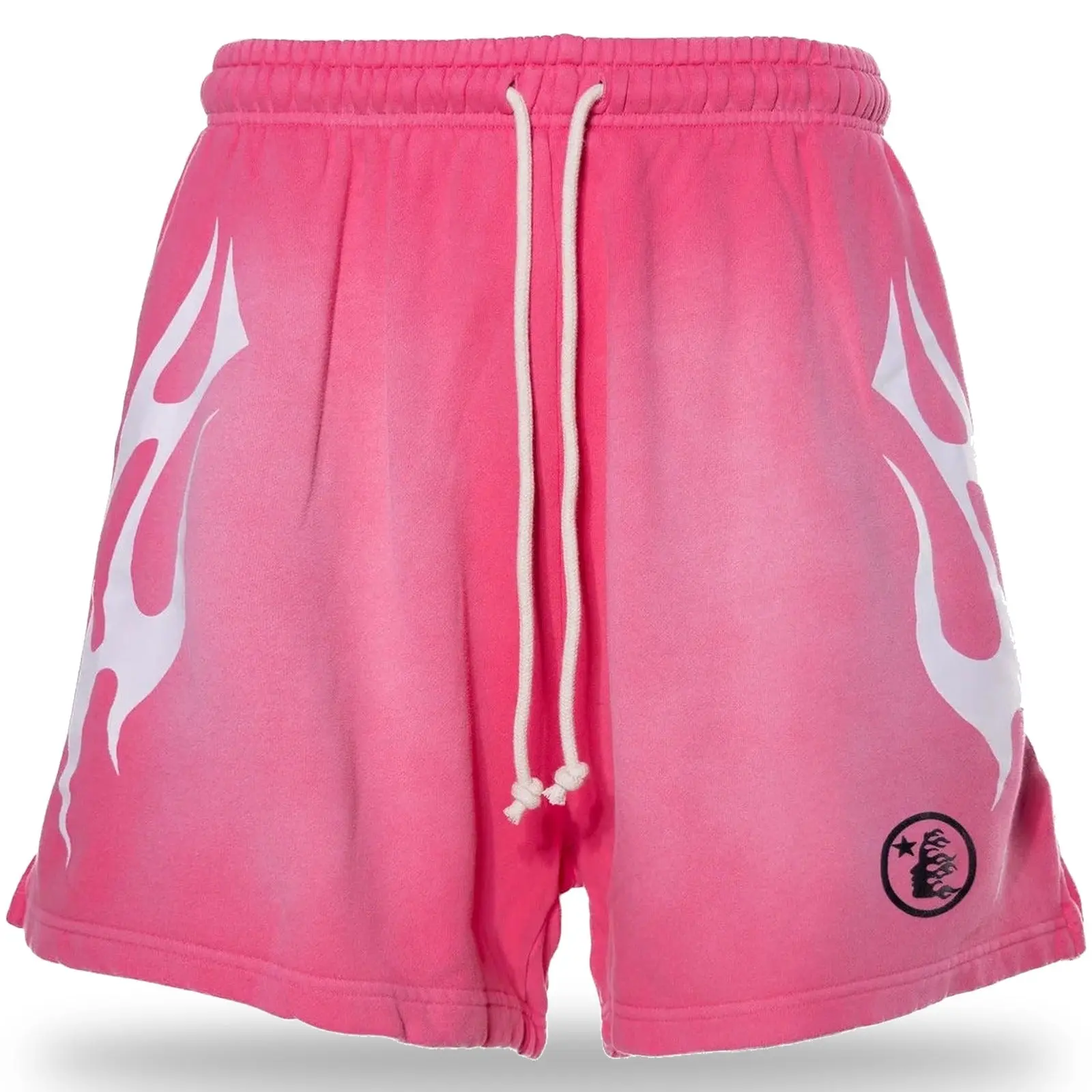Hellstar Flame Shorts Pink & White, Authentic, Elastic Waist, Drawstring, Streetwear Shorts, Casual Everyday Bottoms