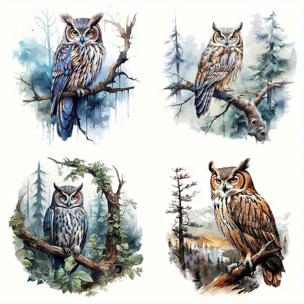 Owl Pattern Heat Transfer Sticker, 4 Counts/set Waterproof PVC Decals for DIY T-shirts, Backpacks & Fabric Crafts, Scrapbooking & Stamping Supplies, DIY Decorations, DIY Craft Embellishments, DIY Material