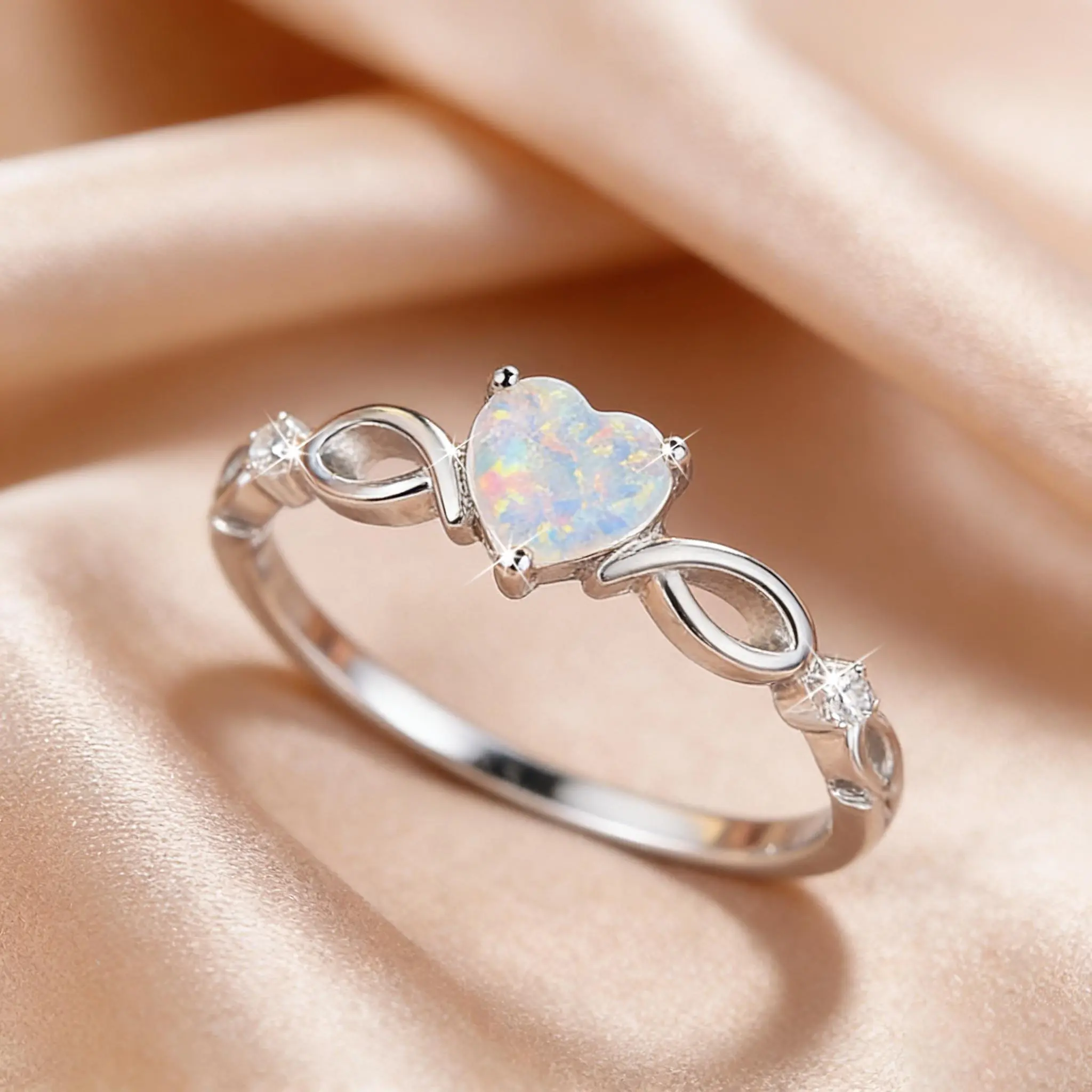 Fashion Heart Rings for Women - Synthetic Zircon Heart-Shaped Costume Jewelry with Exquisite Infinity Symbol, Vibrant Look, Ideal Gift for Valentine’s Day, Anniversary