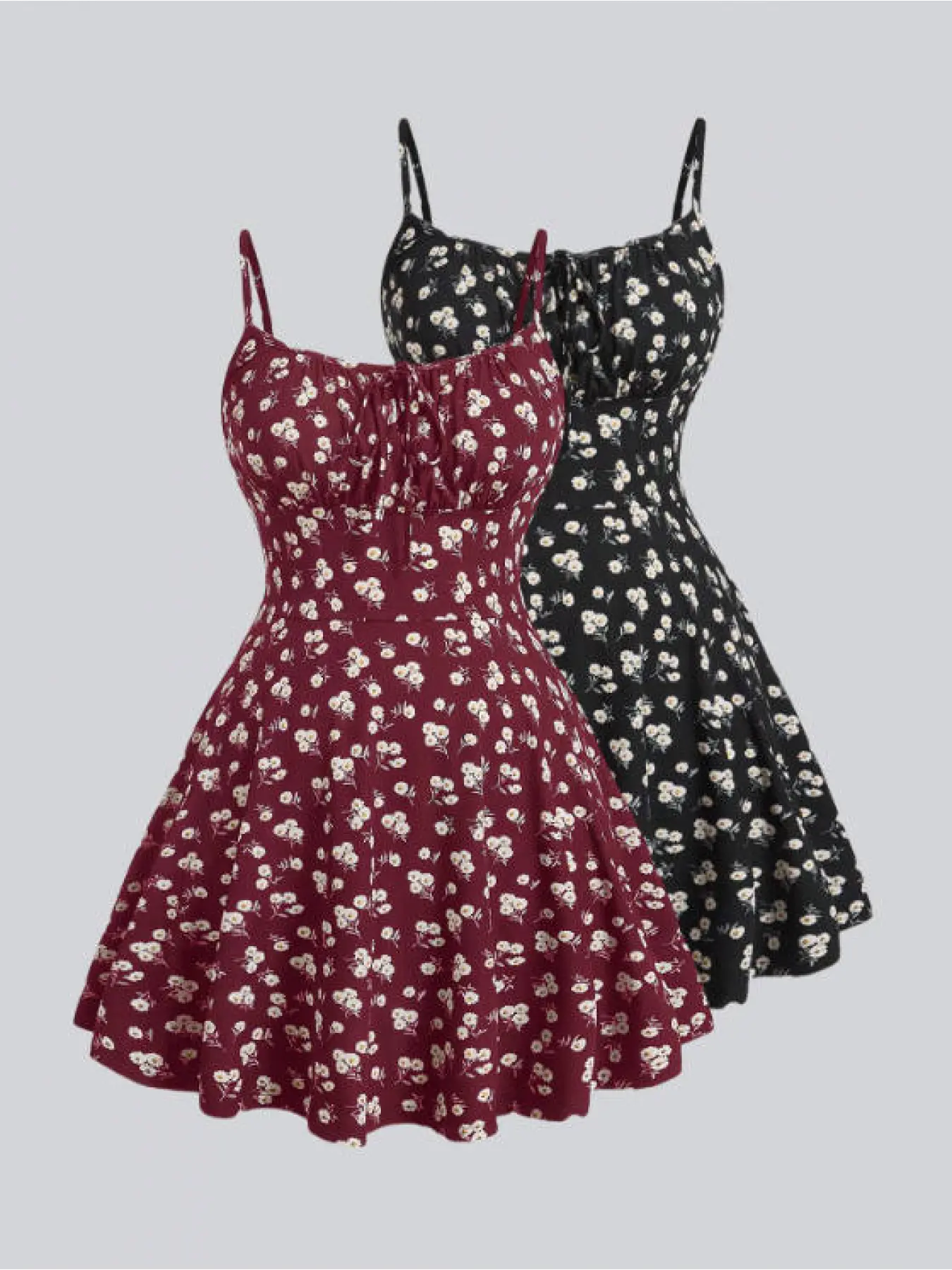 Women's Ditsy Floral Print Knitted Bodycon Spaghetti Strap Sleeveless Skater Dress, Boho Sundresses, Casual Wear, Bohemian Summer Outfit, perfect for vacations, dates, beach outings, exudes a bohemian vibe ideal for summer getaway