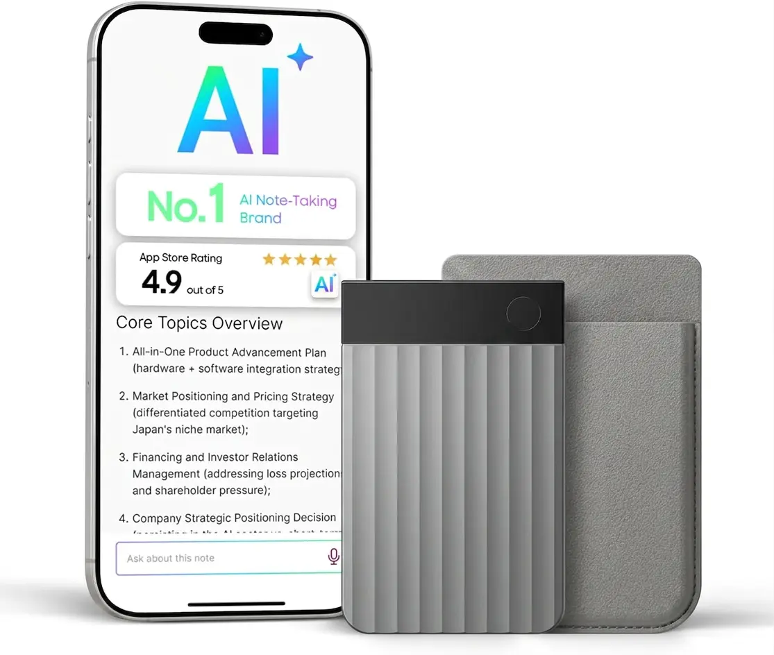 AI Voice Recorder Pro, Transcribe & Summarize with AI Note Taker for Meetings & Calls, Professionals & Teams, Supports 112 Languages, Ultra-Slim, InstantView Display, Case Included, Black