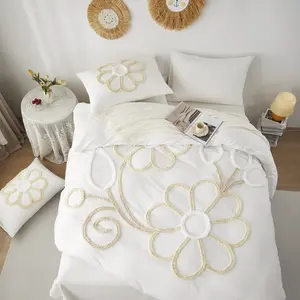 Bud pattern Duvet Cover Set, Boho Tufted Comforter Sets with Zipper Closure, Including1 Duvet Cover & 1/2 Pillowcase without Filler, Soft Comfortable Bedding Set for Home Bedroom, Microfiber Bed Set, Bed Sets Supplies