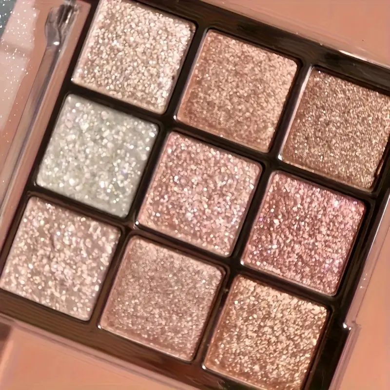 Women's 9-Colour Glitter Shimmering Eyeshadow Palette, Highly Pigmented Beauty Eyeshadows for Perfect Eye Makeup, Makeup with Golden White Pink Shades, Sparkle, Pigment Rich, For Women