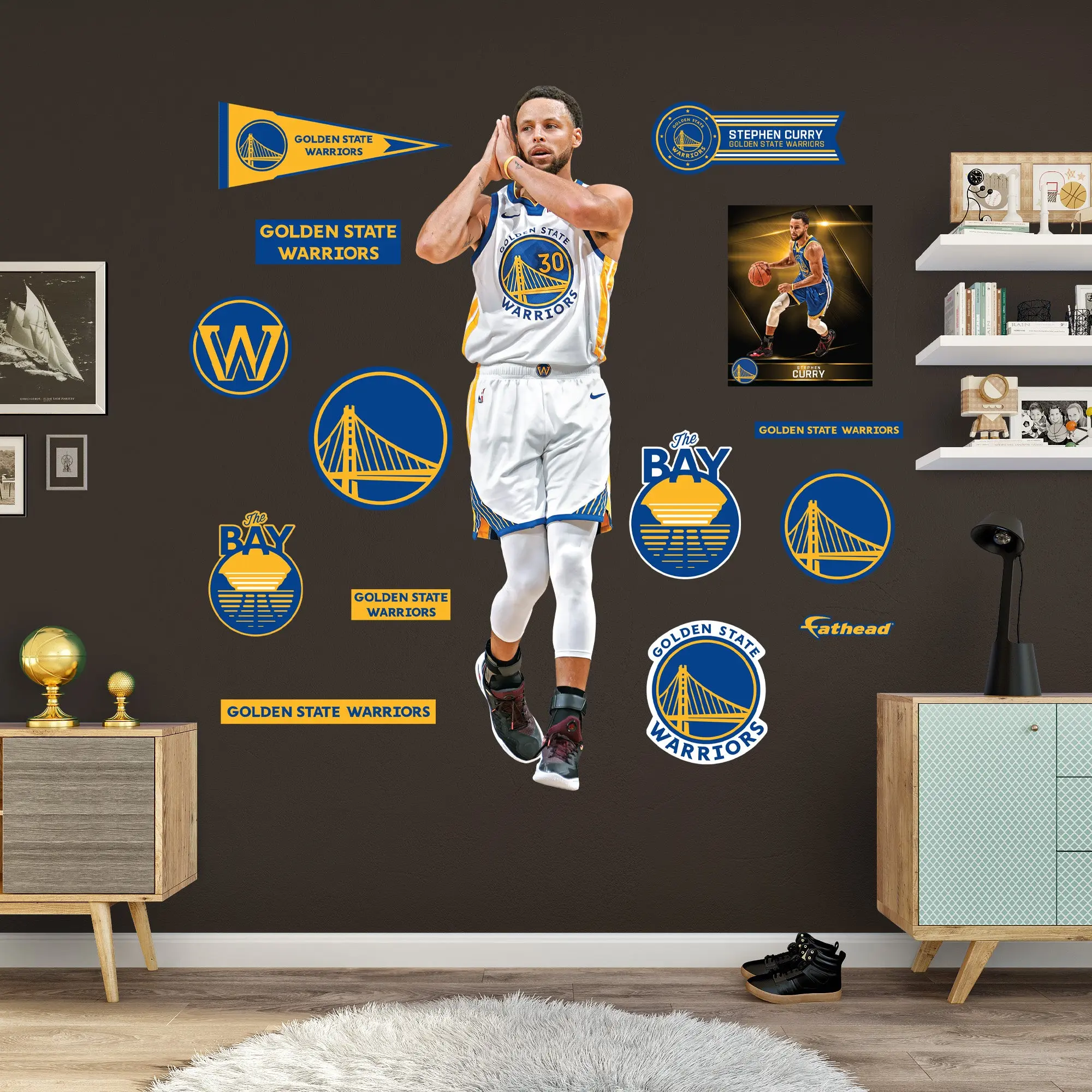 Official NBA Golden State Warriors Stephen Curry RealBig Collection Reusable Vinyl Wall Stickers for Room Decor