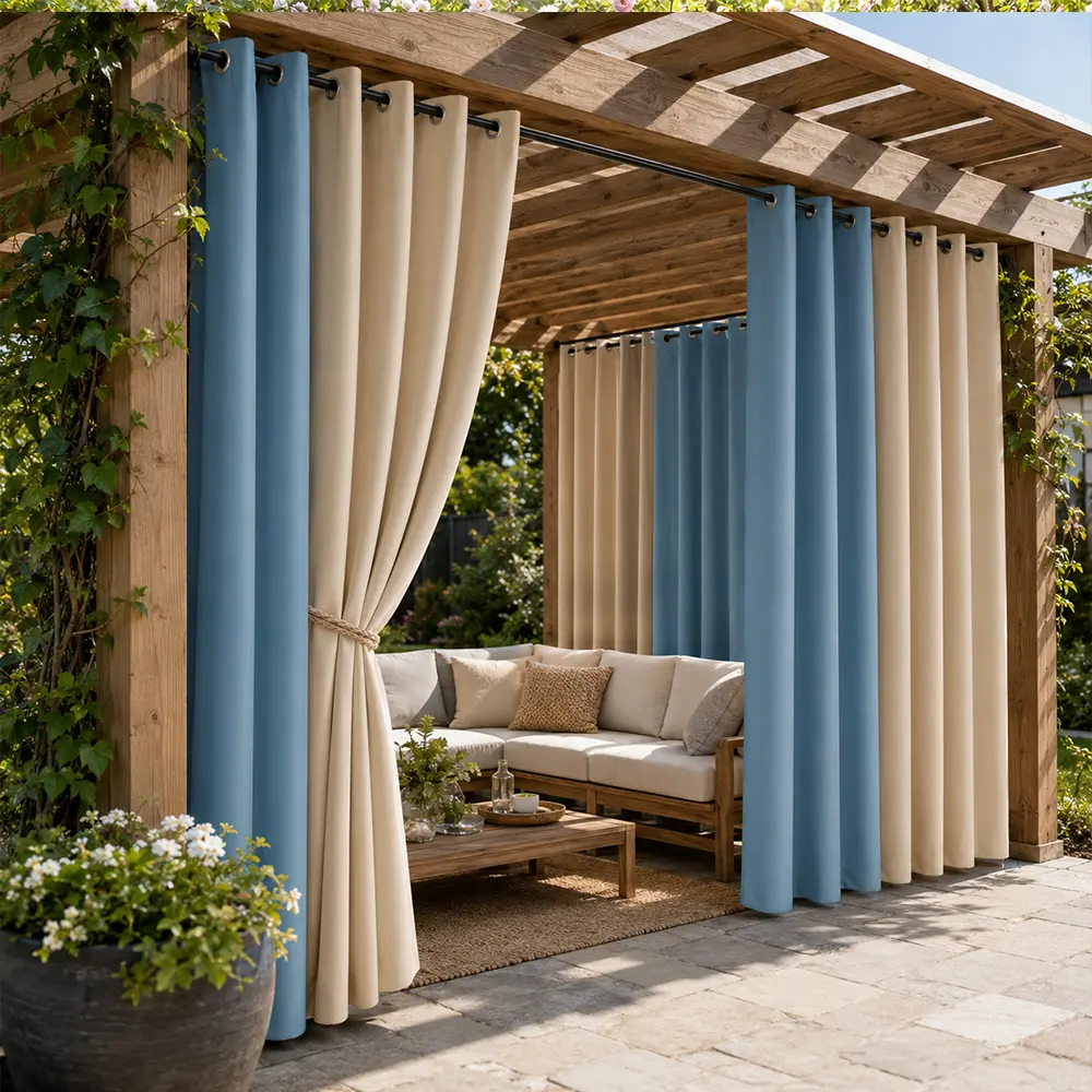 2-Tone Block Indoor-Outdoor Privacy Shade Polyester Curtains - Patio, Gazebo Drapes for Household Textile Decoration