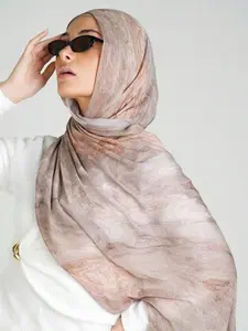 Women's Fashion Watercolor Print Headscarf, Polyester Muslim Hijab, Stylish and Comfortable, Perfect for Daily Wear, Turban Hijab