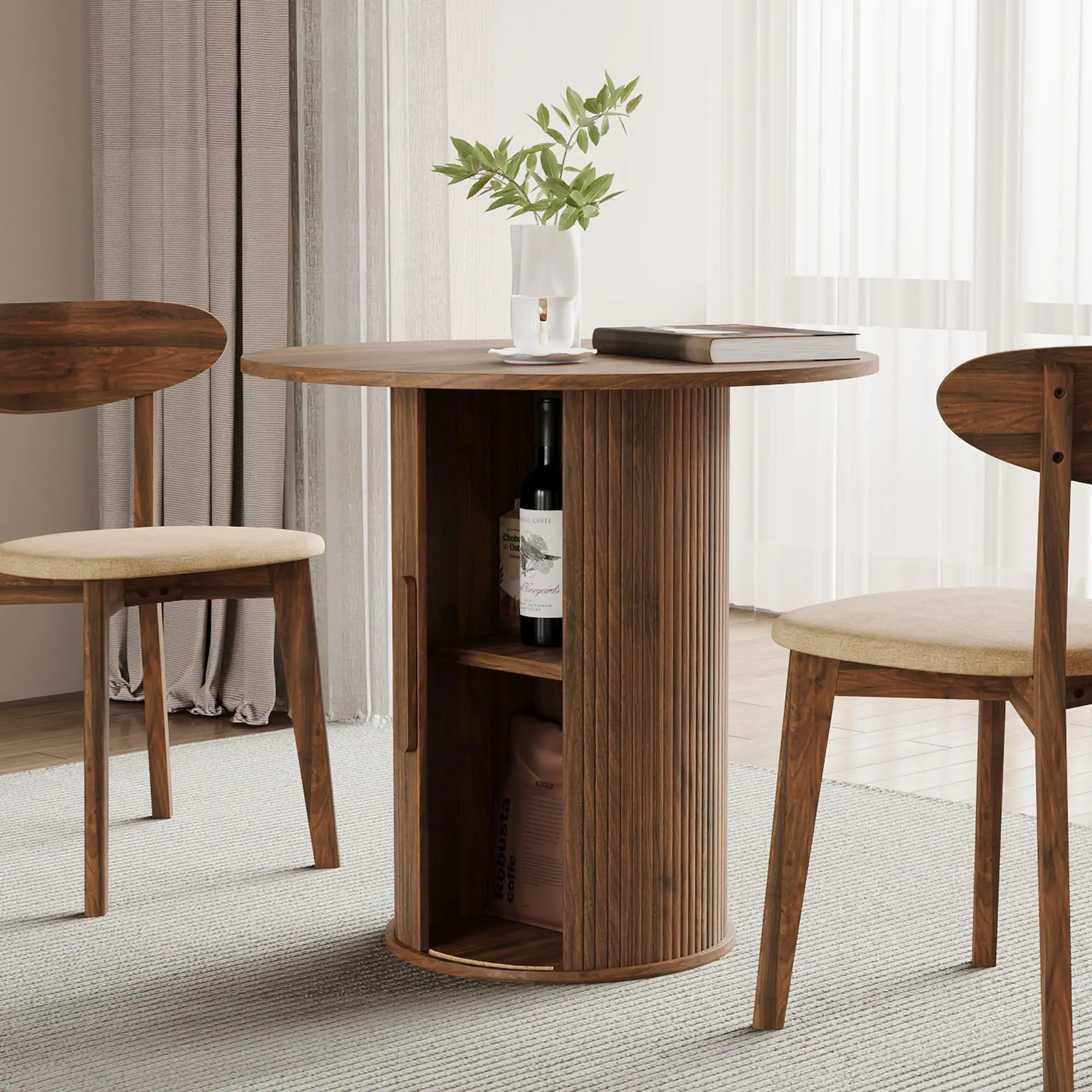 Giratree 31.5" Round Dining Table for 2-4 People, Small Kitchen Dinner Table with Fluted Wood Base, Farmhouse Circle Dining Breakfast Tables for Home, Kitchen, Dining Room, Living Room
