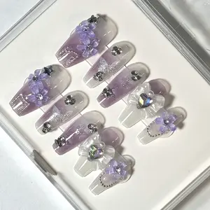 Magic Nails PURPLE FLORAL Lightweight and Comfortable 26pcs Press On Nails