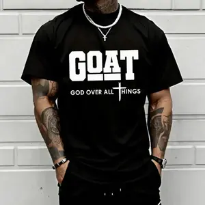 GOAT ("God Over All") graphic T-shirt for men, 100% pure cotton, loose street-style short sleeves-trendy Christian casual top, best-selling faith urban fashion style., Shortsleeve, Menswear, Tshirt, Round Neck tiktokshopspringglowup,summervibes