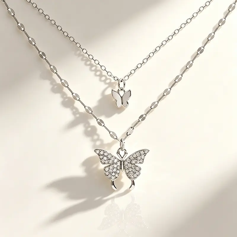 Women's Elegant Layered Butterfly Choker Necklace - Female Dainty Costume Jewelry, Gift Item, Butterfly Motif, Casual, All Seasons, Pendant, Butterfly Edit, Jewelry Stack