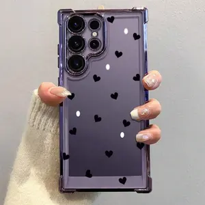 Cute Little Heart Luxury Fashionable Ins Four Corner Airbag Anti-Drop,Slip Phone Cases For Samsung Galaxy S25 S24 S23 S22 FE Ultra EDGE 4G 5G Matte Back Shockproof Cover,To Family,Boy,Girl,Friends,Man,Women As A Birthday Gift