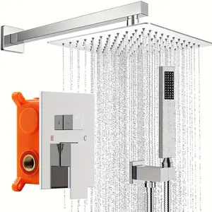 10 Inch Shower Faucet Set, Rian/Rainfall Shower System with High Pressure HandheldShower Head and Square Fixed Shower Head,Spray Wall Mounted Rainfall ShowerFixtures Polished