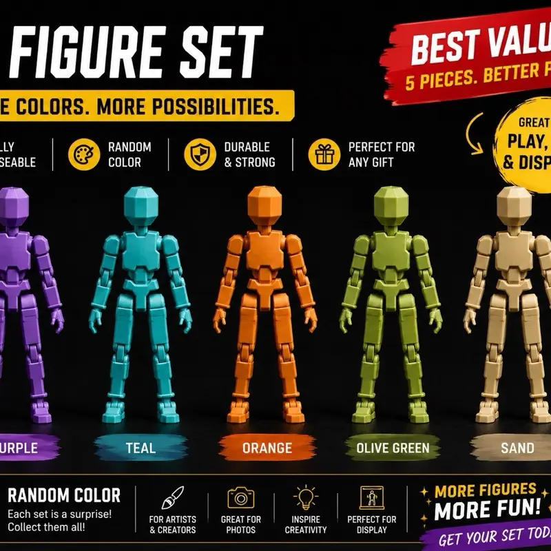 Set of 5 Toy Skeleton different colors -  Flexible Action Figure with Poseable Joints for Play and Display stress relief clicker
