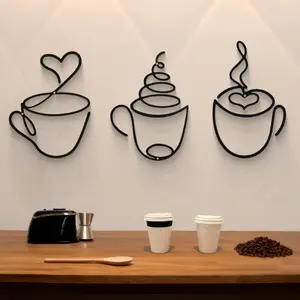 Modern Metal Coffee Cup Wall Art Set, Modern Abstract Design Home Decor for Kitchen & Dining Room, Luxury Iron Sculpture, Living Room Indoor Decoration
