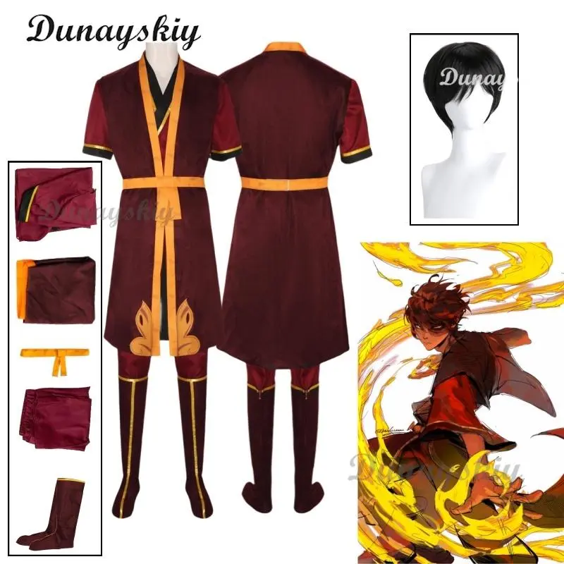 Handmade Avatar: The Last Airbender King's Prince Zuko Cosplay Costumes - Customized Menswear Uniform, Aang-Themed Shoes, Wig for Halloween Parties, XXL Size Option, Not Eligible for Refund