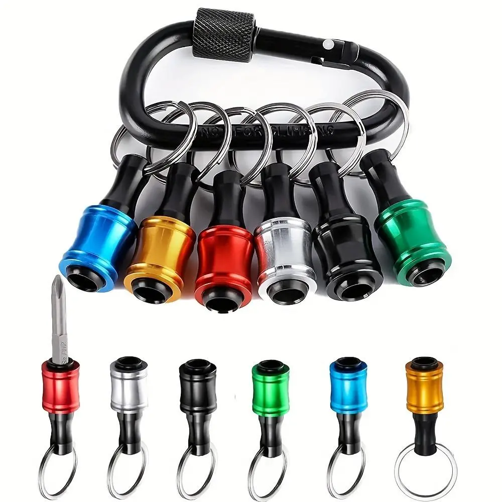 6pcs 1/4" Size Hex Screwdriver Bits Set - 1/4 in Hex Shank Aluminium, Quick Change Portable Keychain Drill Adaptor, Black Carabiner Carry, Bit Clip, Hardware Tool Gift for DIY Projects (Clip to Your Bag)