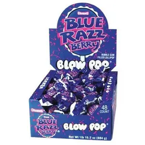 Charms Blow Pop Lollipops - Individually Wrapped Dual Candy and Gum Suckers - Peanut Free, Gluten Free - Bulk Treat for Kids and Adults – Blue Razz Berry, 48 Count (Pack of 1)