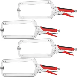 4 count 18 Inch C Clamp Locking Pliers, Heavy Duty C Clamps with Swivel Pads and Rubber Handle Sleeve, Adjustable Welding Woodworking Tools, 7 Inch Max Jaw Opening