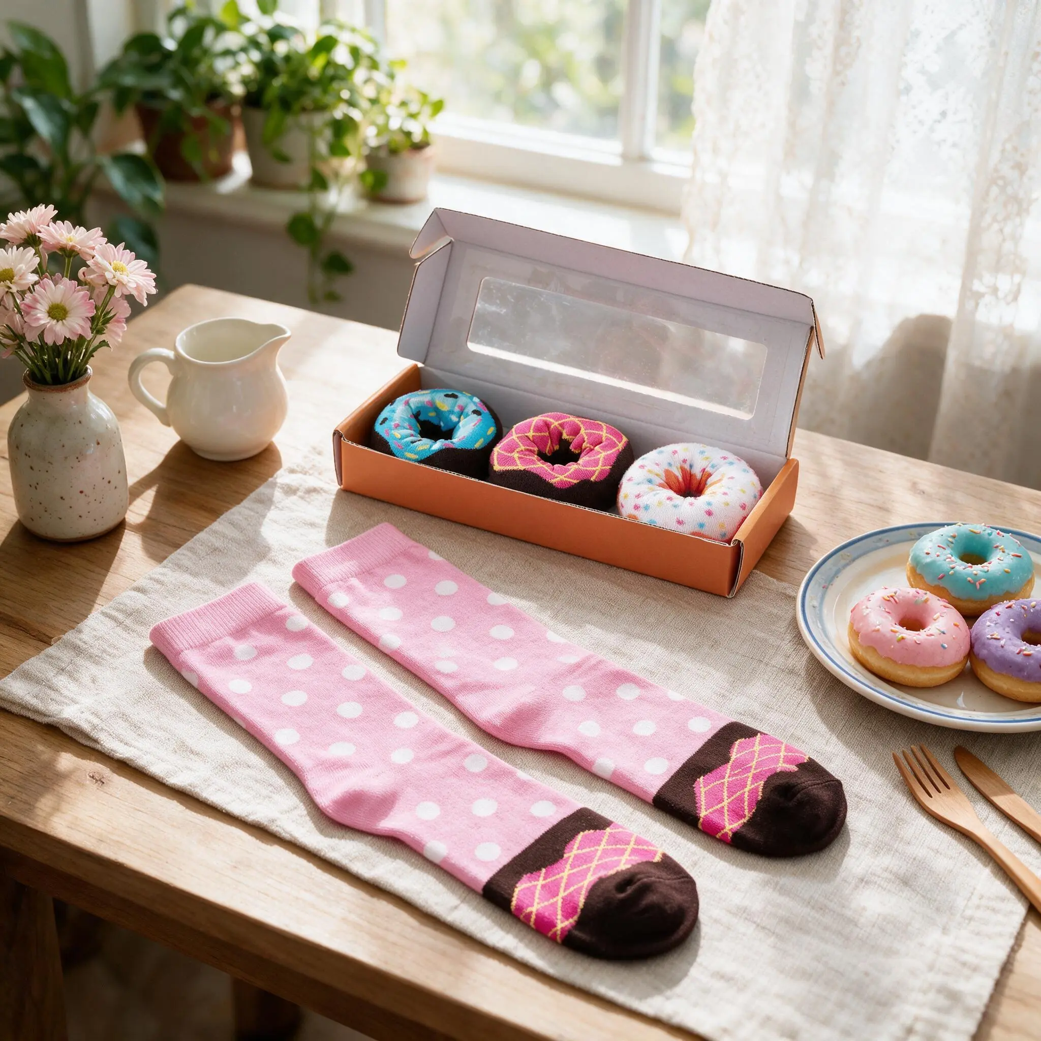Women's Cotton Blend Crew Socks (3-Pair Gift Box) - Novelty Donut & Candy Fantasy Graphic, Soft Breathable Foldable Fabric, All-Seasons Wear, Ideal Halloween, Thanksgiving, Christmas & Valentine's Day Gif