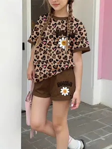 Girls Floral Print Dress Set, Elastic Fabric, Comfortable Material, Two-Piece, Casual Style, Youth Clothing, Shorts