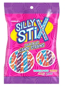 Silly Stix Candy Straws – 2.75 oz Bag of Pixie Stick Style Sour Candy – 4 Fruity Flavors – Nostalgic Powder-Filled Straws – Sweet & Sour Classic Candy Treat