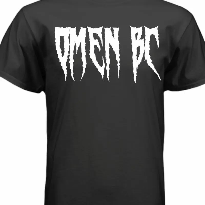 OMEN BC T-Shirts - Black Cotton Tee with Distinctive White Lettering for Casual Wear. Available sizes are Small, Medium and large