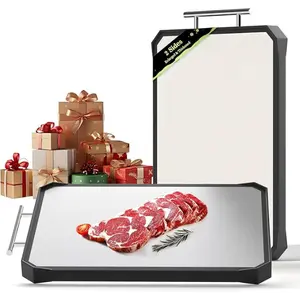 [New Deal] Stainless Steel Cutting Board for Kitchen, Dual-Sided with 304 Steel and Wheat Straw PP, Large 16x11 Inch, Non-Toxic, Dishwasher Safe, Ideal for Meat and Vegetables Chopping Knives