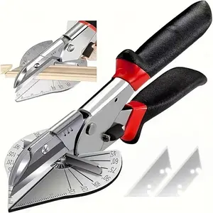 Replaceable blade beveling shears, handheld multi-functional wire grooving shears, used for beveling decorative strips, trims, and sealing strips; angle adjustable between 45 and 135 degrees.