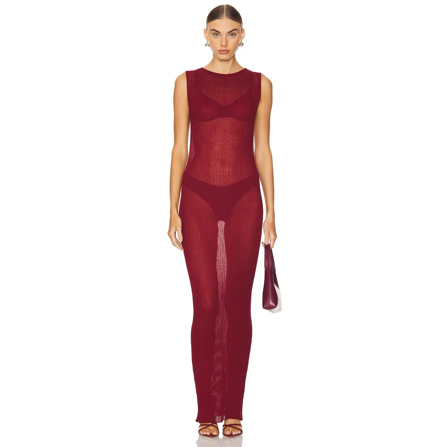 Lovers and Friends Clarice Sheer Maxi Dress in Burgundy
