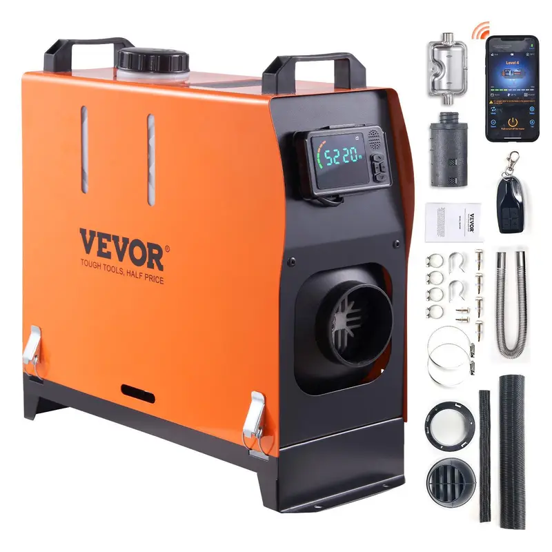 【BackToSchool】VEVOR Diesel Air Heater, Max. 8KW 12V All-on-one Diesel Heater with Bluetooth App and LCD, Automatic Altitude Adjustment Max 18045 ft, Portable Parking Heater Fast Heating Low Noise, Diesel Heater for Truck RV Trailer Camper Van Boat and Ind