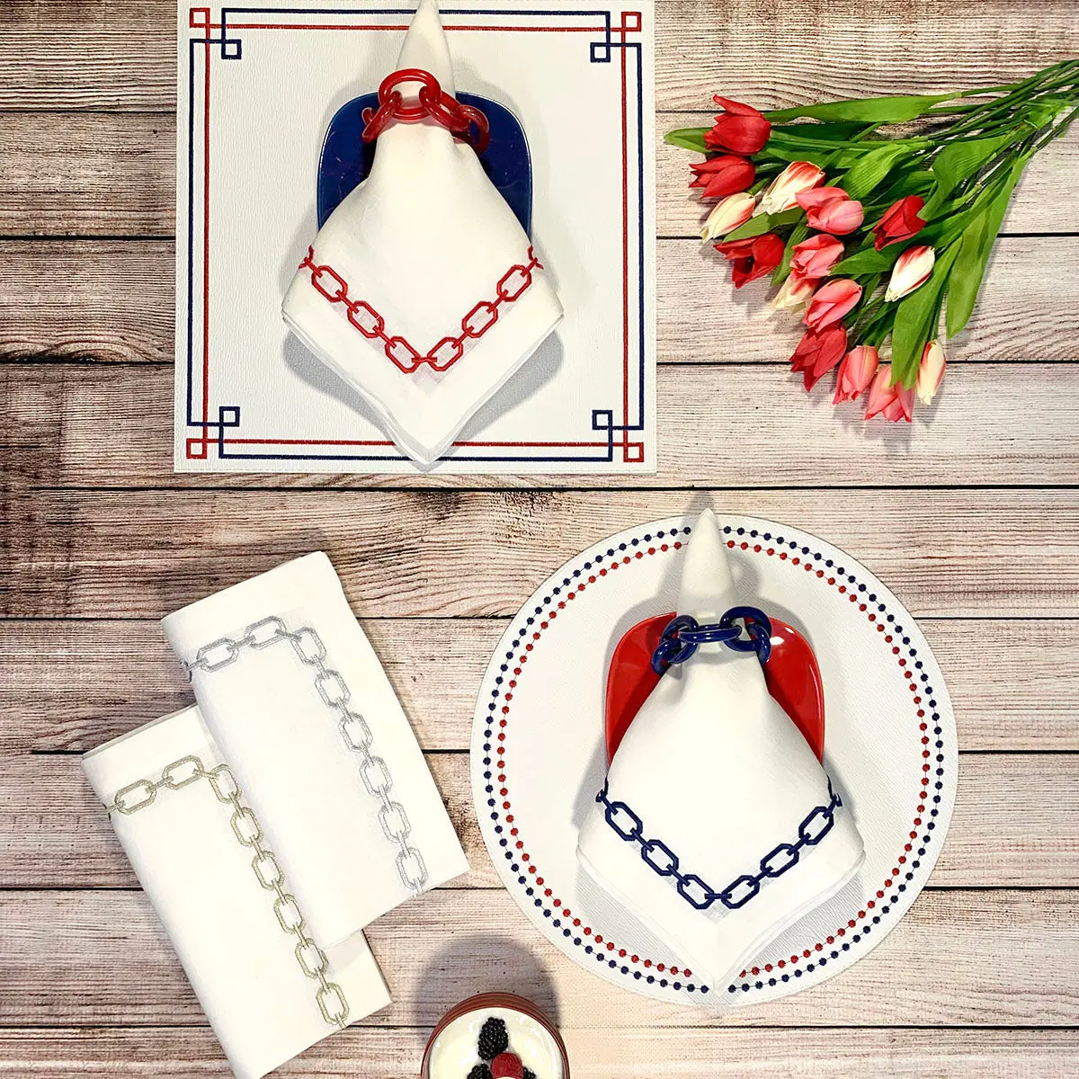 Bodrum Linens Chain Embroidered Linen Napkins, Set of 4