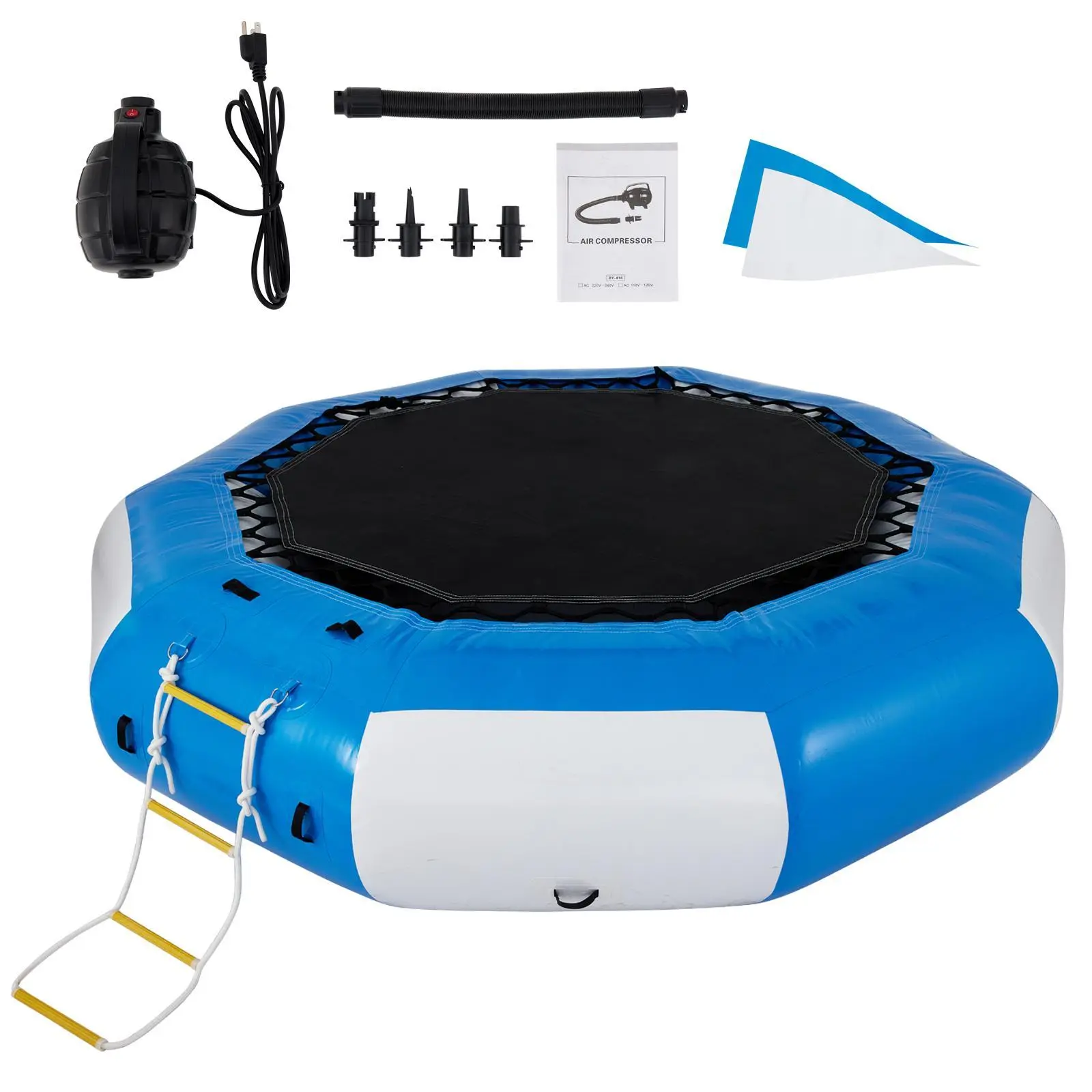 【SummerFinds】VEVOR Inflatable Water Trampoline,  13ft Recreational Water Bouncer with Escalator, Round Inflatable Water Trampoline in Blue and White, Floating Trampoline for Lakes, Pools, Calm Sea