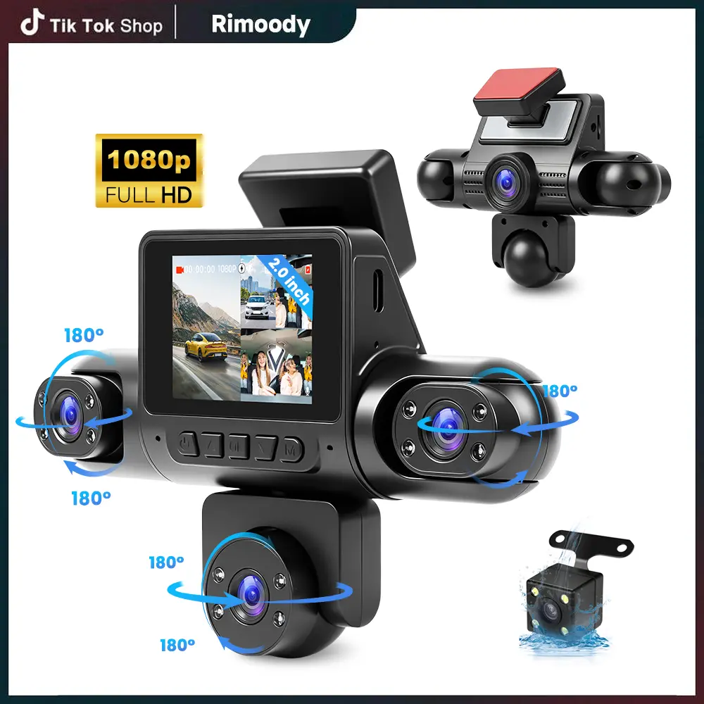 RIMOODY 5-Channel Auto DVR Dashcam Set, Multi-Cameras Car Dashboard Camera with Front, Rear, Left, Right & Interior Car Camera, 2in Screen, Loop Recording, Reverse View，no  memory card， Plug-and-Play (Stops When Unplugged）