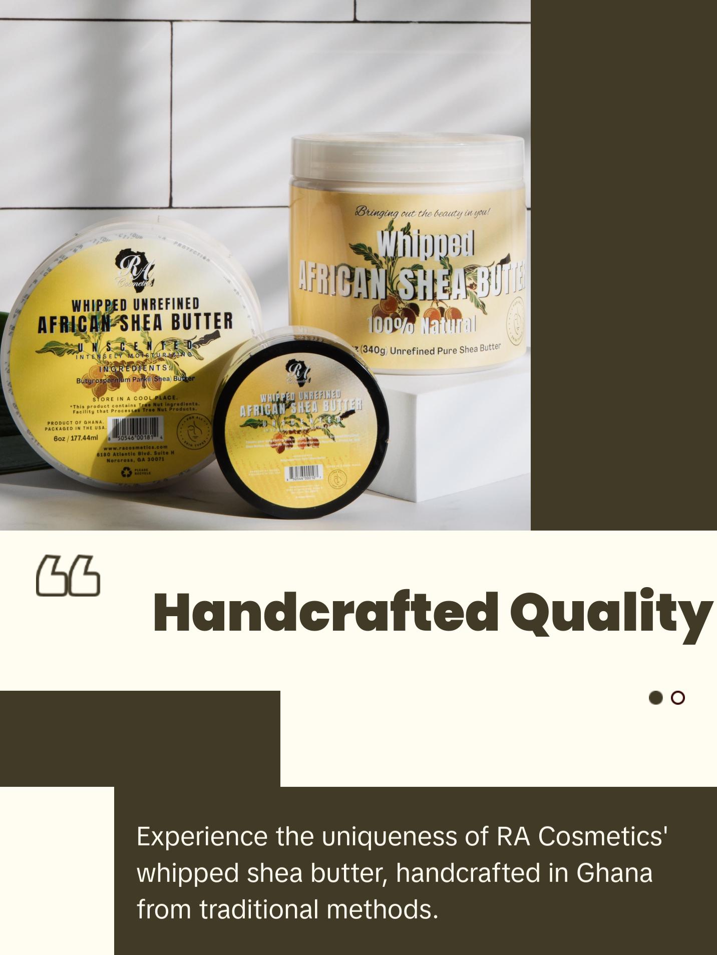 RA COSMETICS Whipped Shea Butter Unscented - 100% Pure and Natural African Shea Butter for Men & Women - Ultimate Handcrafted Moisturizer with Essential Vitamins for Radiant Skin & Luscious Hair
